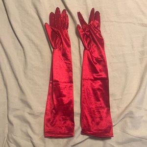 Red satin mid arm gloves